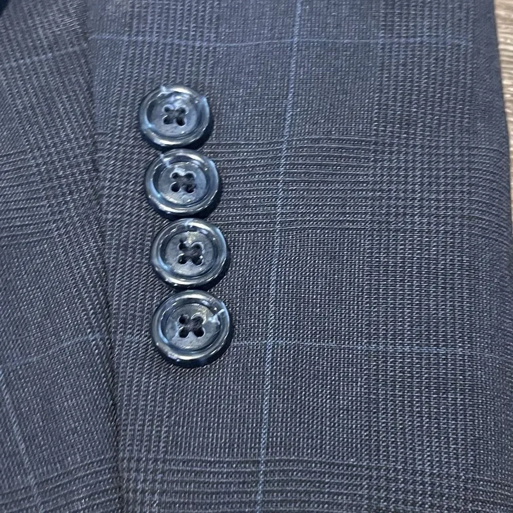 Jos A Bank Blazer Mens 48R Navy Blue Windowpane Wool Sport Coat Jacket Plaid